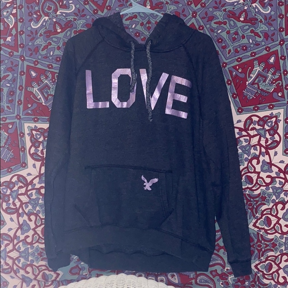 black and purple American eagle hoodie